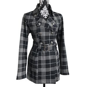 Women's Black Cotton Self Esteem Double Breasted Belted Jacket With Pockets - L